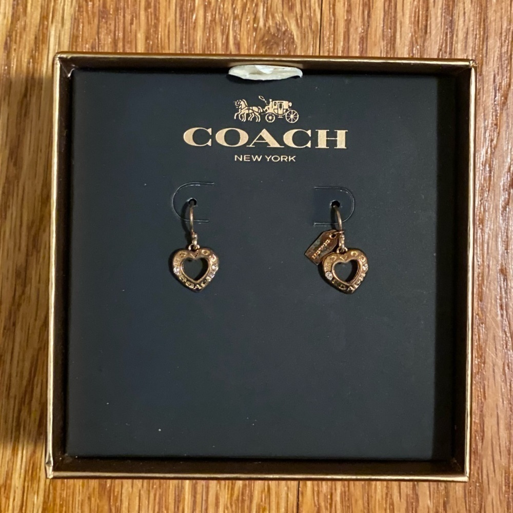 COACH Rosegold Open Circle Heart Drop Earrings